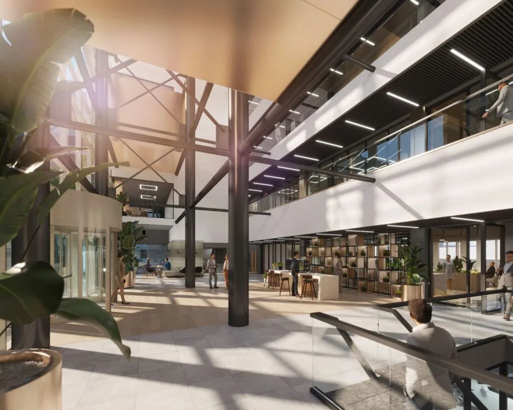 Moderne en lichte kantoorruimte aan de Herikerbergweg 288-290 in Amsterdam met open werkplekken en veel natuurlijke lichtinval.