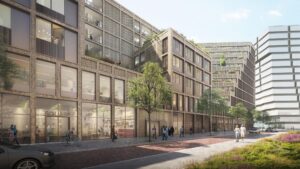 Moderne nieuwbouw aan de Gelrestraat met winkels op de begane grond en woonlagen erboven.