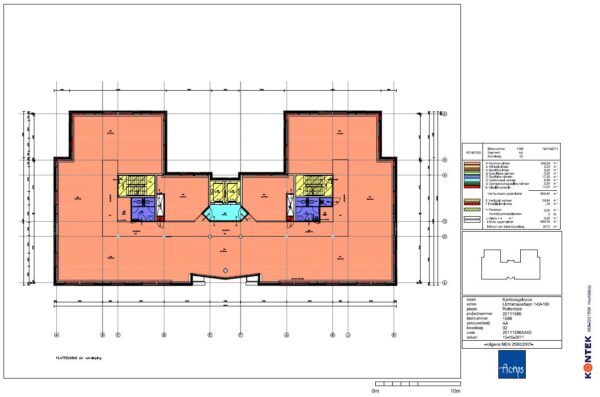 Plattegrond van de tweede verdieping van kantoorgebouw aan de Lichtenauerlaan in Rotterdam met verschillende ruimtes en kleurcoderingen.