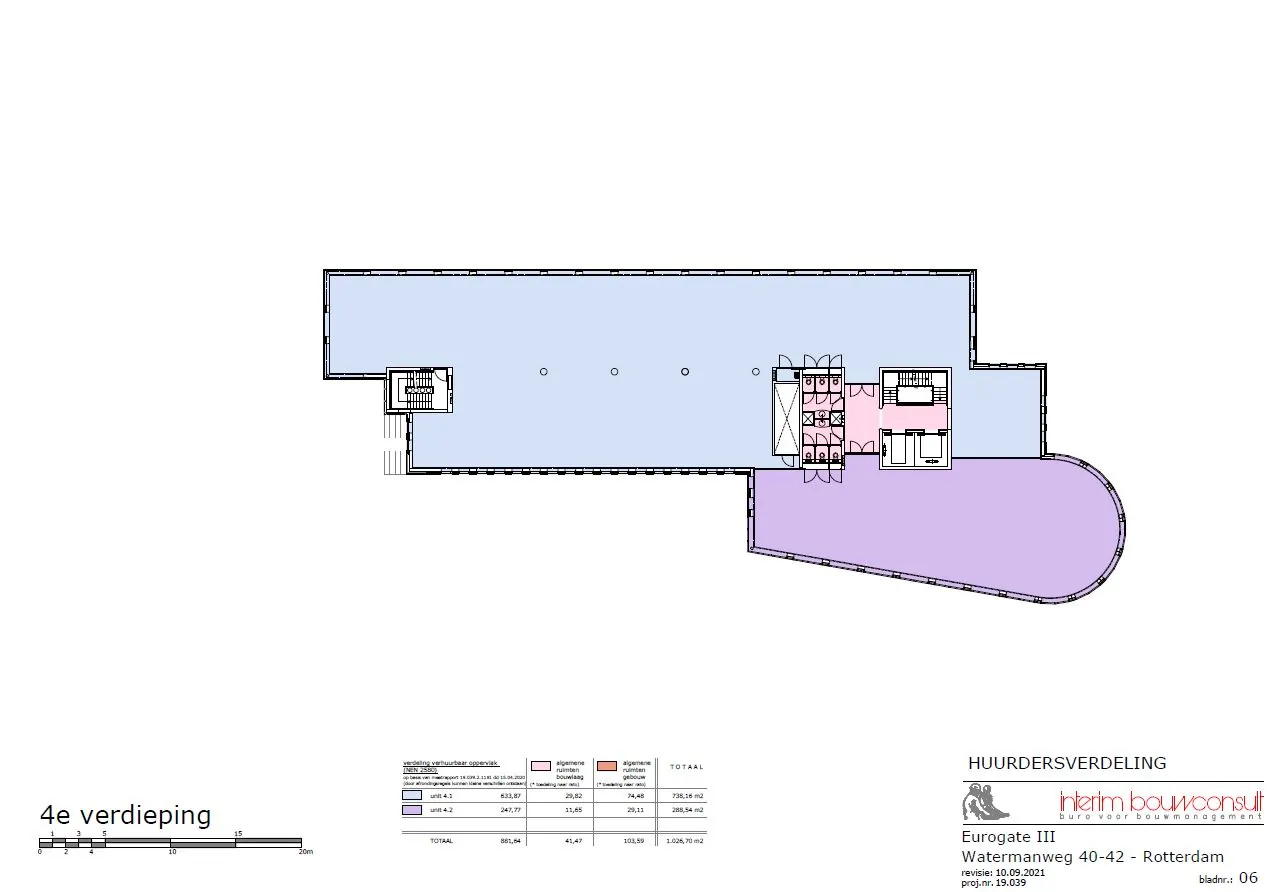 Plattegrond van de 4e verdieping van Eurogate III aan de Watermanweg 40-42 in Rotterdam met huurderverdeling.