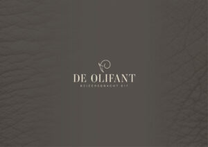 Logo van De Olifant op een donkere leren achtergrond met het adres Keizersgracht 617.