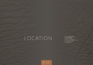 Donkere achtergrond met een leren textuur, centraal het woord "LOCATION" en rechtsonder een lijst met secties en het logo van Keizersgracht 617.