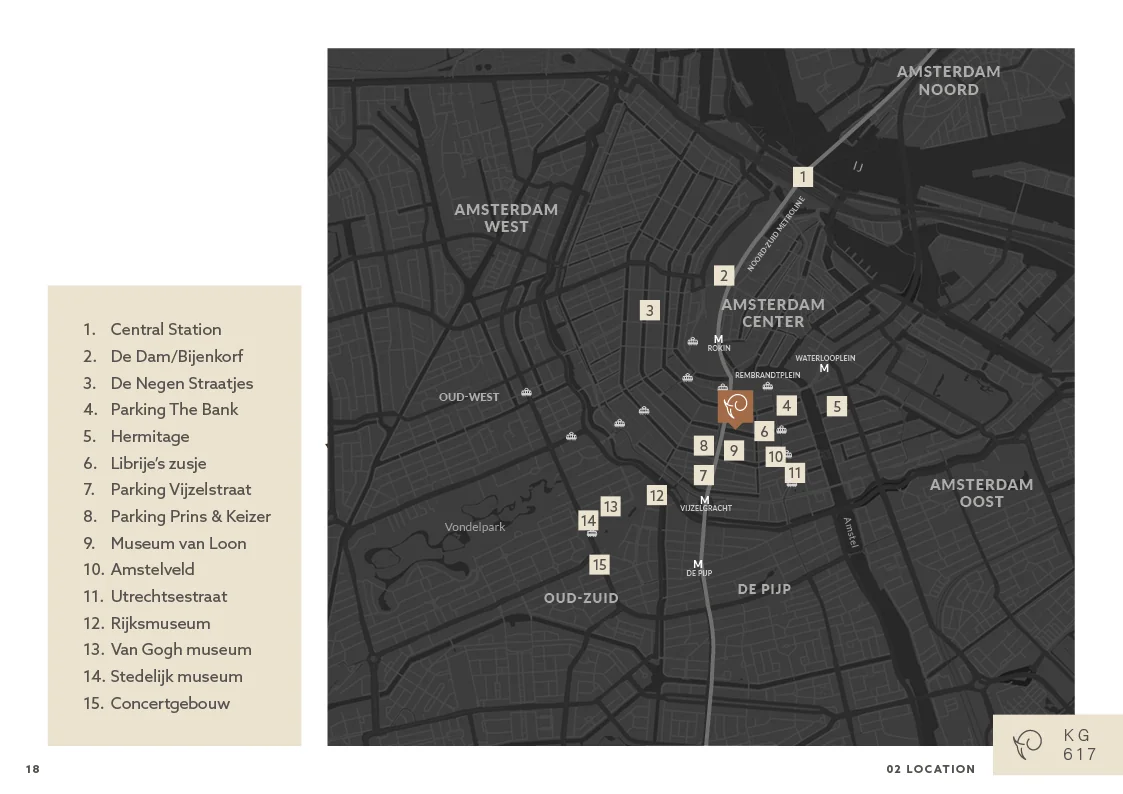 Kaart van Amsterdam met de locatie van Keizersgracht 617 en nabijgelegen bezienswaardigheden en voorzieningen.