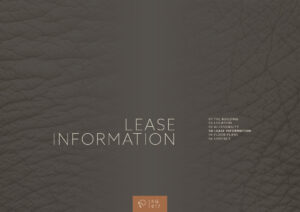 Donkerbruine achtergrond met leertextuur en in het midden de tekst "Lease Information" als onderdeel van een huisvestingbrochure voor Keizersgracht 617.