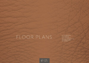 Omslag met de tekst "Floor Plans" op een achtergrond van bruin leer met een inhoudsopgave en het logo KG617 onderaan.