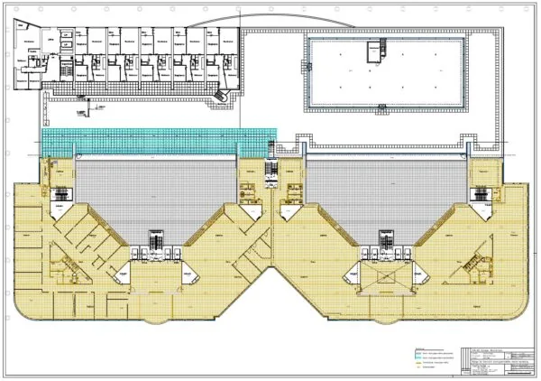 Architectonische plattegrond van kantoorgebouw Weena met ingekleurde zones voor verschillende functies.