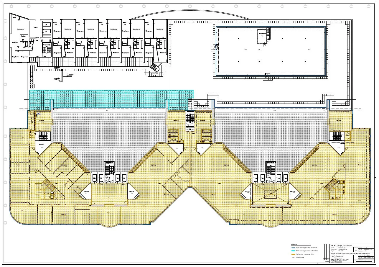 Architectonische plattegrond van kantoorgebouw Weena met ingekleurde zones voor verschillende functies.