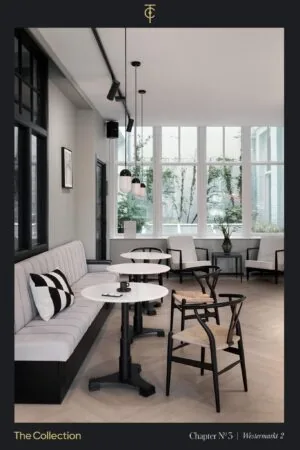 Stijlvol ingericht zithoekje in Westermarkt 2 met moderne meubels, lichtinval en minimalistische decoratie.