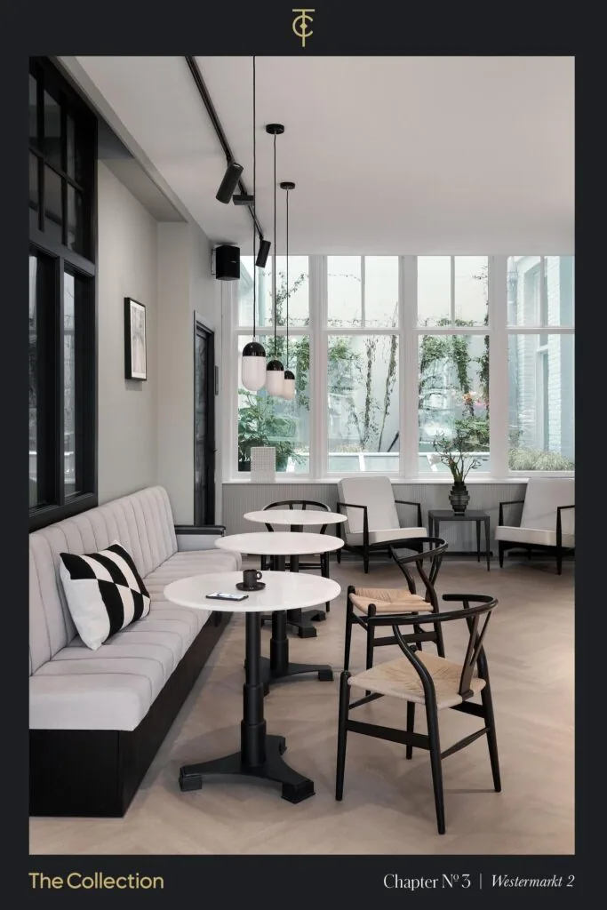 Stijlvol ingericht zithoekje in Westermarkt 2 met moderne meubels, lichtinval en minimalistische decoratie.