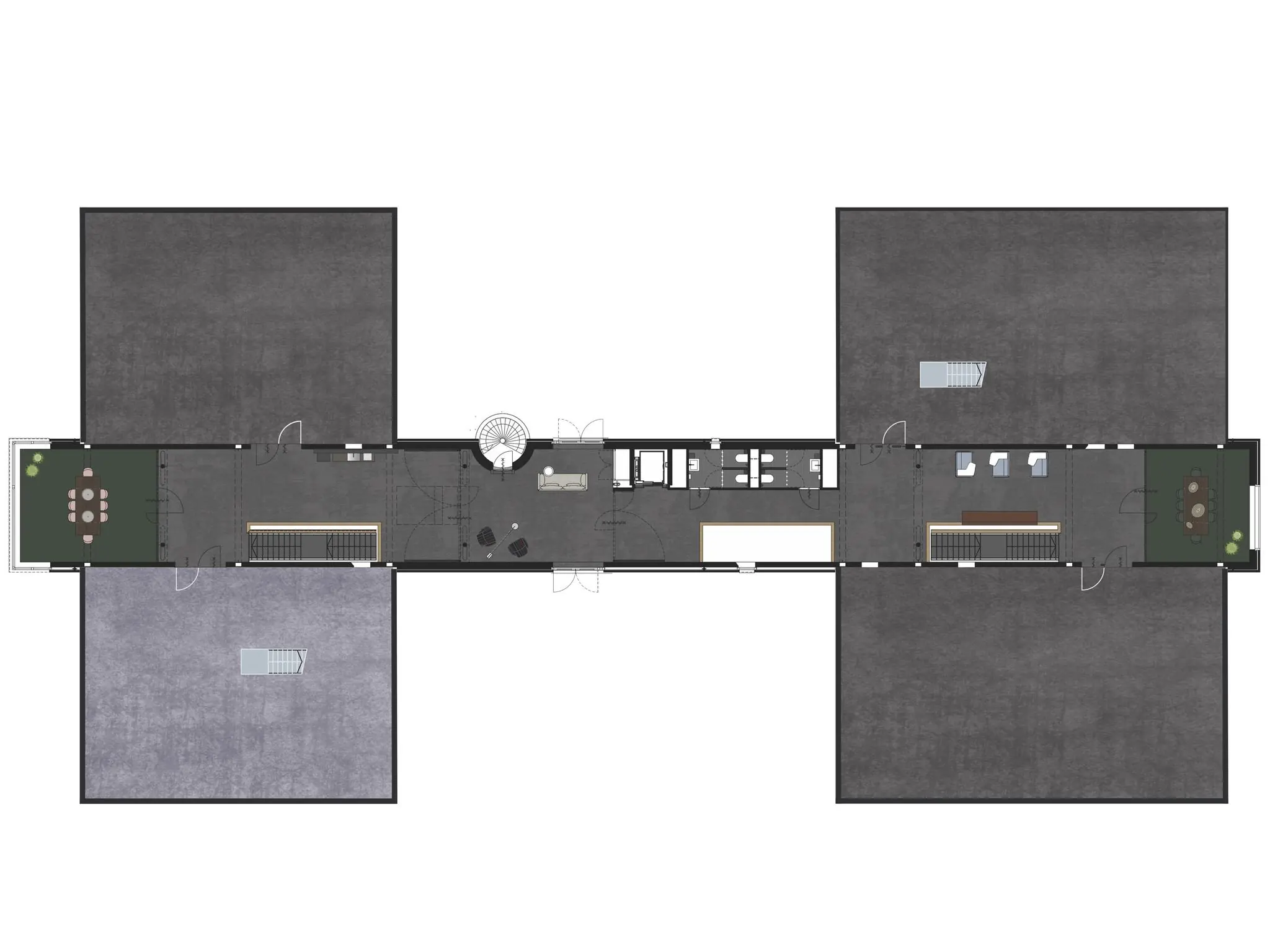 Plattegrond van een verdieping van een kantoorgebouw aan de Orteliuslaan met werkruimtes, vergaderruimtes en trapopgangen.