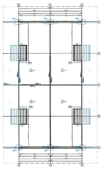 Bouwkundige plattegrond van de Laan van s-Gravenmade met meerdere units en trappenhuizen.