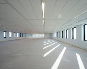 Lichte, lege kantoorruimte te huur aan de Bloemlaan 2 in Hoofddorp met ramen aan beide zijden.