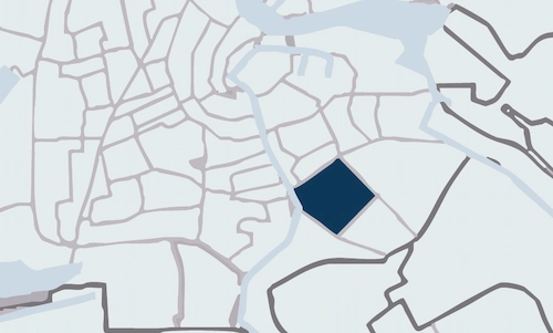 Stylized map highlighting the Amstel-Deskfinder location in dark blue.