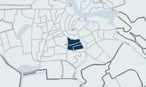 Map highlighting the De Pijp district in Amsterdam.