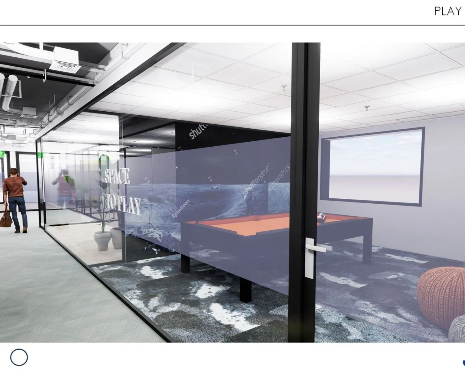 Moderne kantoorruimte aan de Schipholweg met een glazen vergaderruimte en een recreatieruimte met een pooltafel.