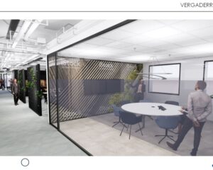 Moderne kantoorruimte aan de Schipholweg 9-11 met een glazen vergaderruimte en open werkplekken.