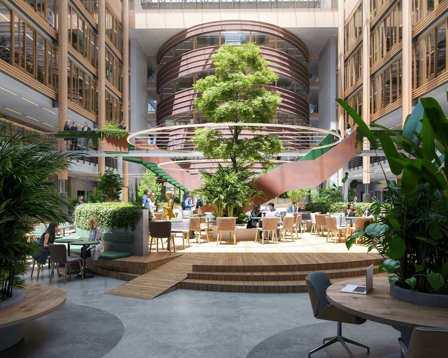 Moderne kantoorruimte aan de Fred. Roeskestraat 100 in Amsterdam met veel groen, natuurlijk licht en open werkplekken.