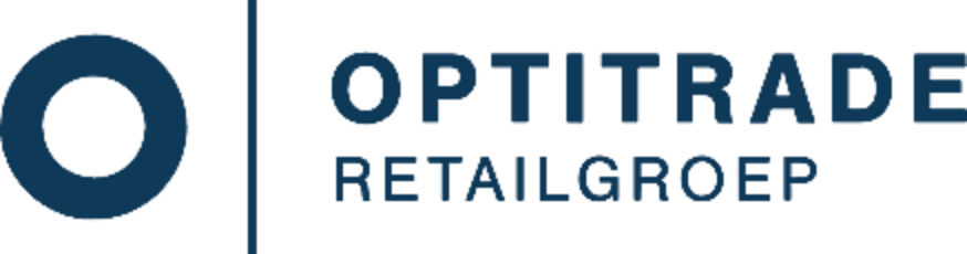 Logo van Optitrade Retailgroep met een blauw cirkelvormig icoon en bedrijfsnaam in hoofdletters.
