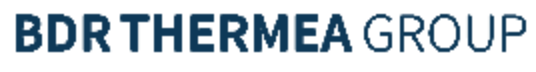 Logo van BDR Thermea Group in blauwe hoofdletters.
