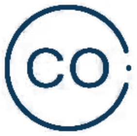 Donkerblauw logo met de letters "co" omringd door een cirkel.