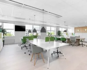 Moderne, licht ingerichte kantoorruimte met groene accenten in Pettelaarpark 84 in Den Bosch.