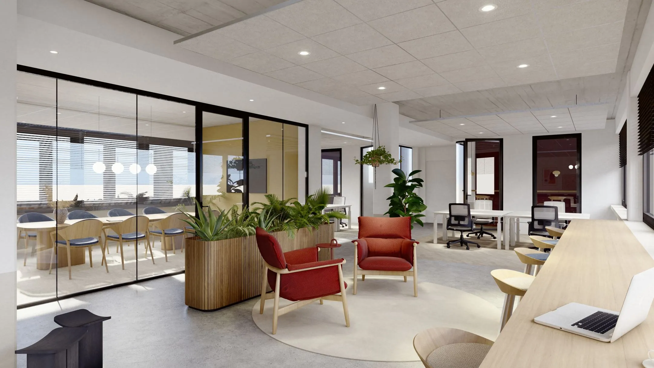 Moderne en lichte kantoorruimte met vergaderruimte en flexplekken aan de Atoomweg 50-16 in Utrecht.